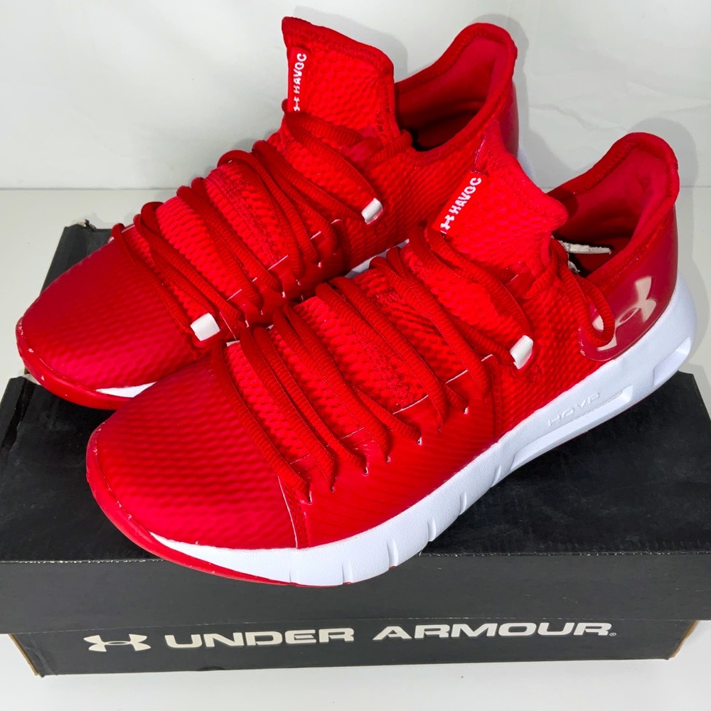 NIB Men’s Under Armour UA TB HOVR HAVOC Low Red & White‎ Sneakers Size 7